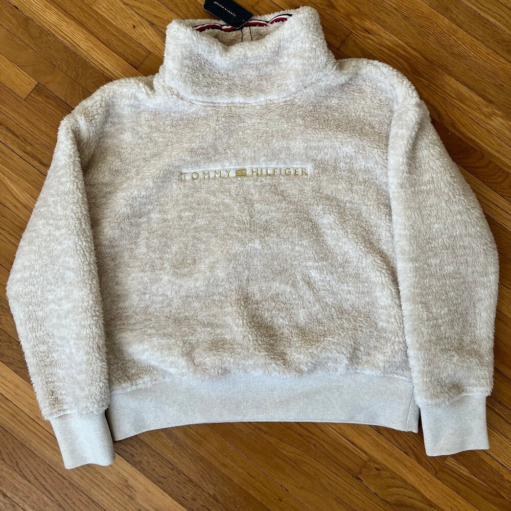 Tommy Hilfiger Fluffy Pullover Pine Sherpa TURTLENECK HIGH NECK SWEATER Medium